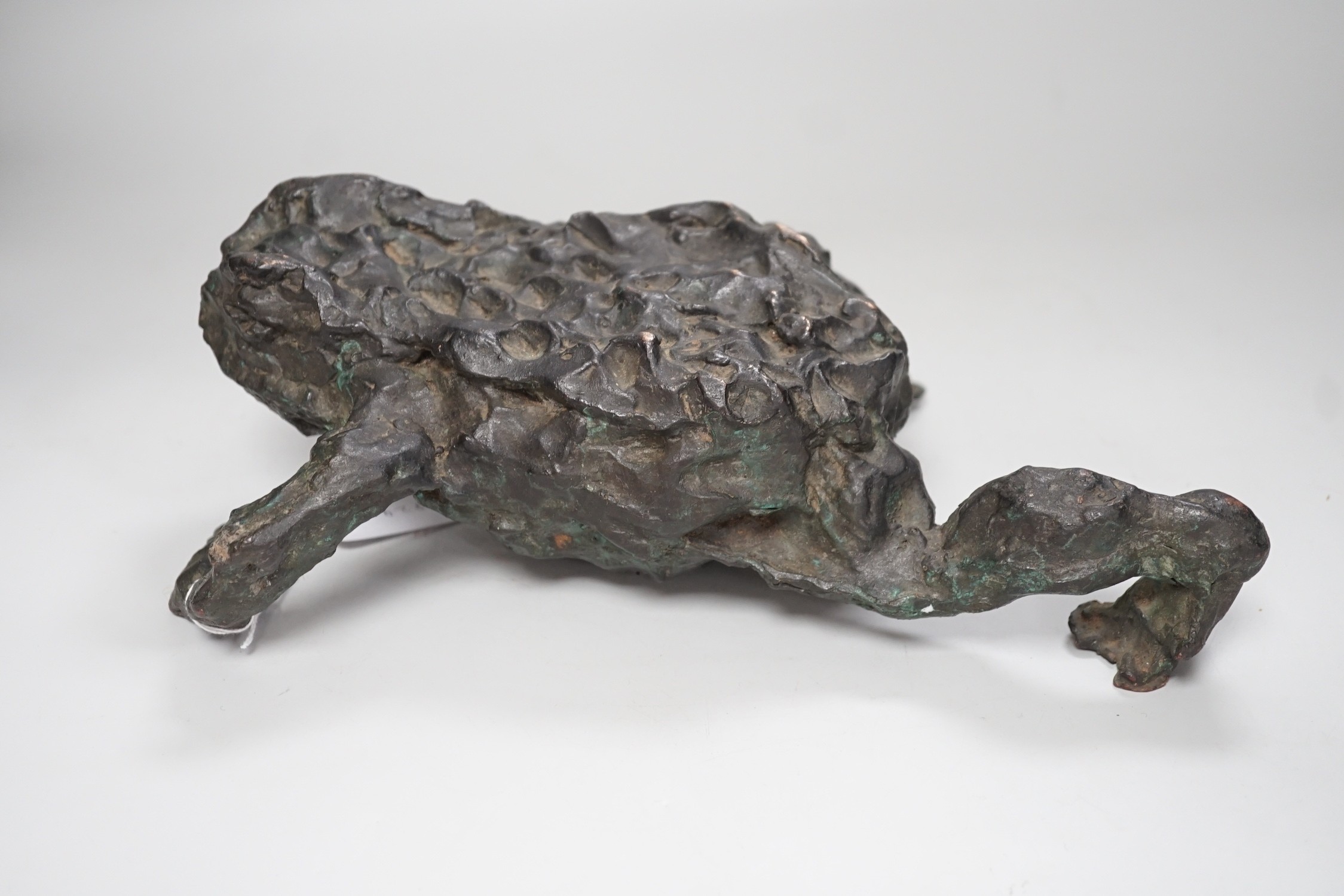 A large contemporary bronze model of a toad, 31cm long